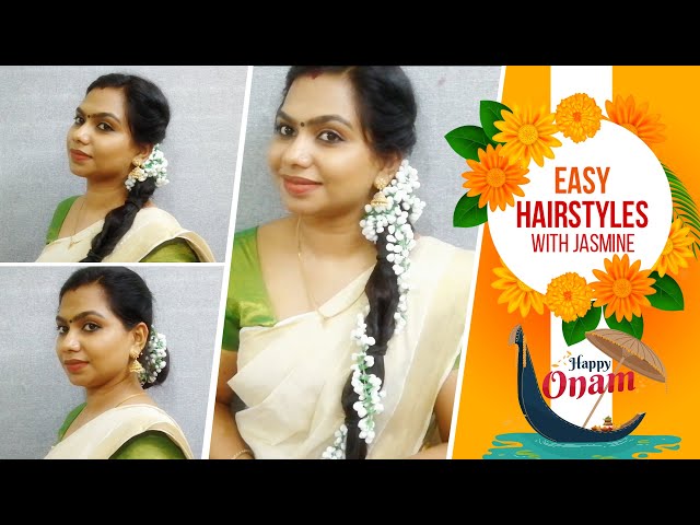 Easy jasmine flower hairstyles for short & medium hair|Hairstyle for  kurtha,salwar|Onamspecial|Asvi - YouTube