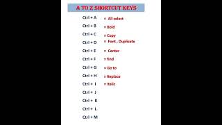 Ctrl A to Z shortcut key | #computer | 1M screenshot 2