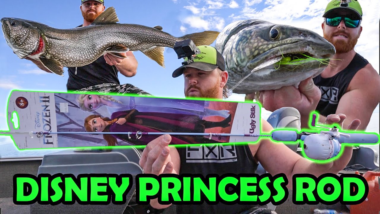 Catching Big Fish with a Disney Princess KIDS ROD - First guy on   ice fishing BTW 