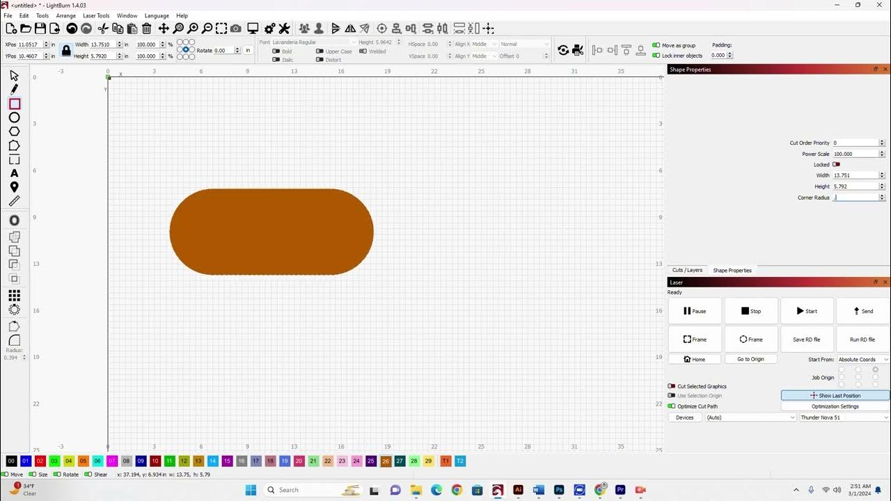 Round the corners of squares and rectangles in Lightburn for laser