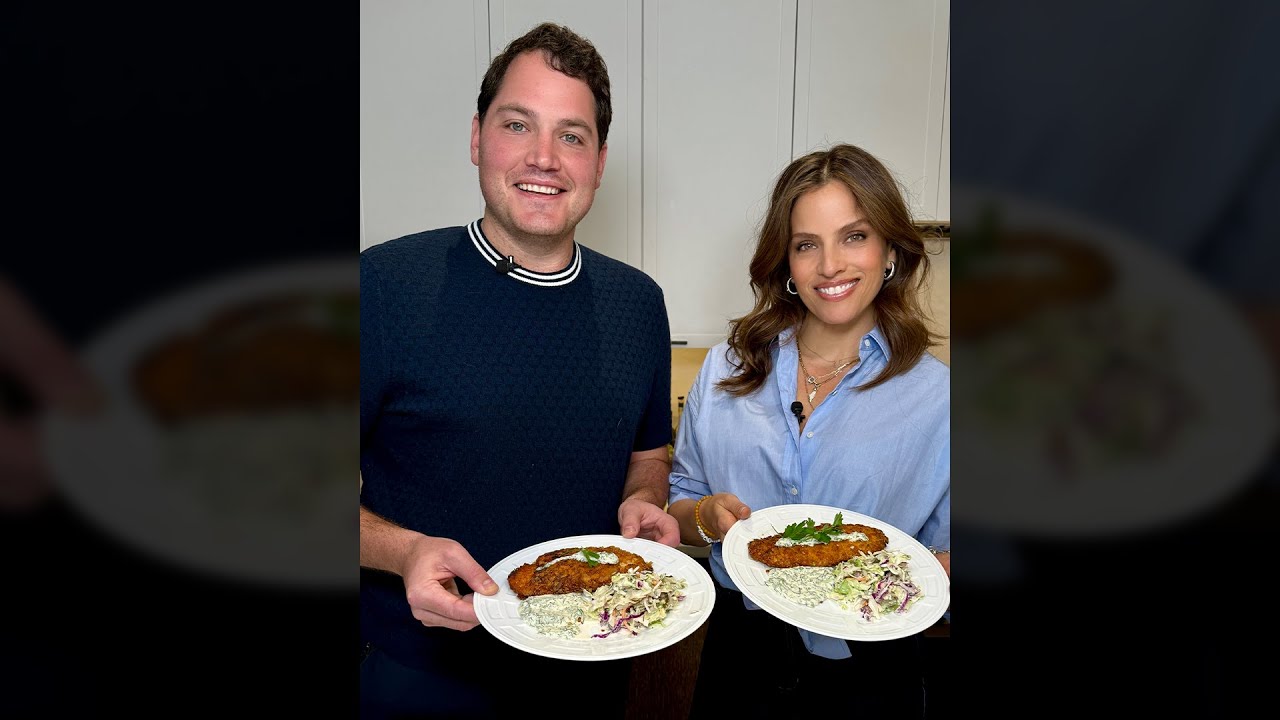 Ben Soffer and Noa Tishby make BBQ potato chip crusted chicken with pickled coleslaw for Passover