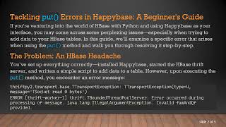 Resolving put() Errors in Happybase for HBase with Python 3.7