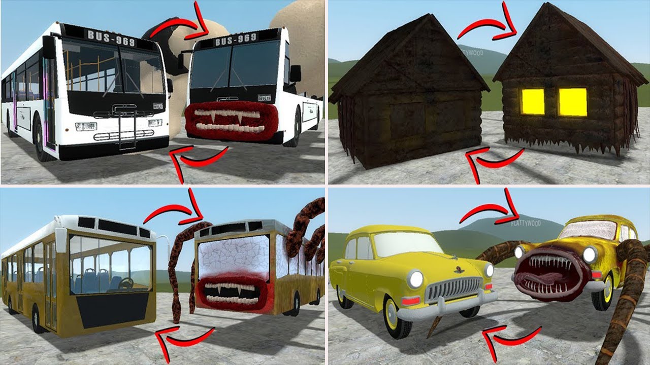 EVERYTHING TURNED INTO MONSTERS: BUS EATER, HOUSE HEAD, BLOOP VS ALL TREVOR HENDERSON BATTLE In GMOD