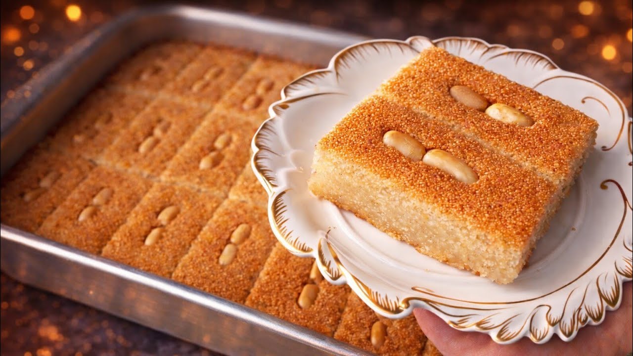 اعملي بسبوسة بالاكياس الجاهزه ب٥ دقايق‼️بس مرملة ومتماسكه وطريه وشاريه الشربات ولا اجدع حلواني