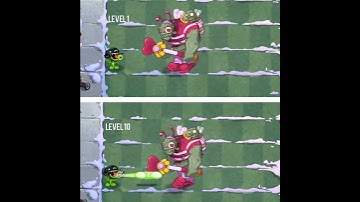 Plants VS Zombies 2 Mega Gatling Pea Level 1 VS Mega Gatling Pea Level 10 with Valentine Gargantuar