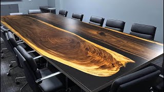 Massive Boardroom table in 12 ft for 14 people solid wood river epoxy conference table custom made
