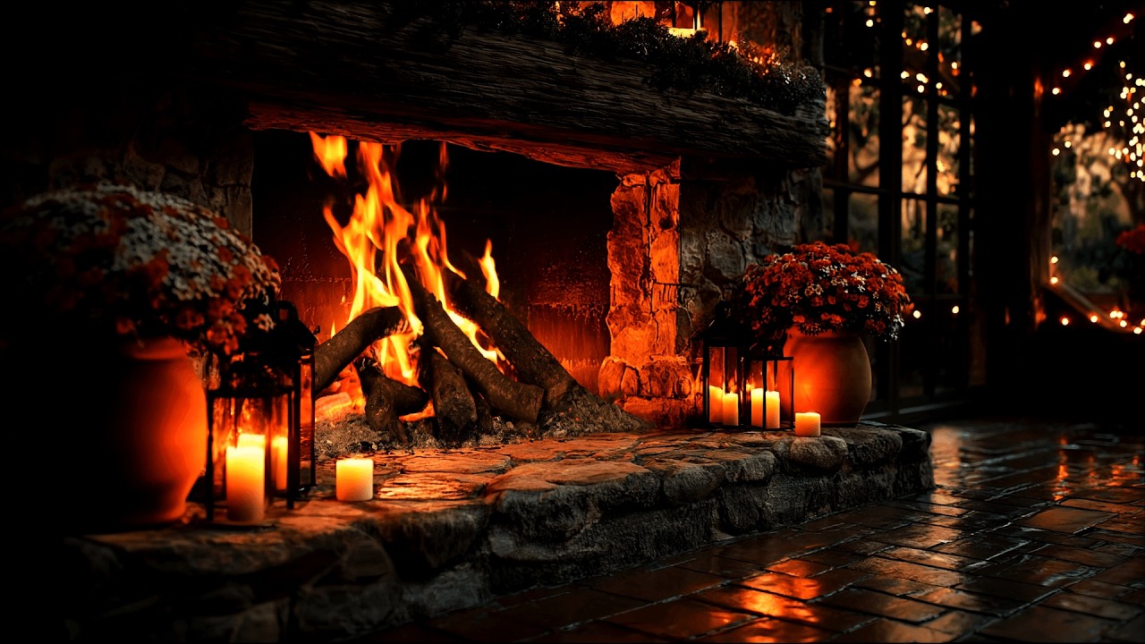 Cozy Spring Fireplace Ambience 4K (12 Hours) with Soft Crackling Logs for Relaxation