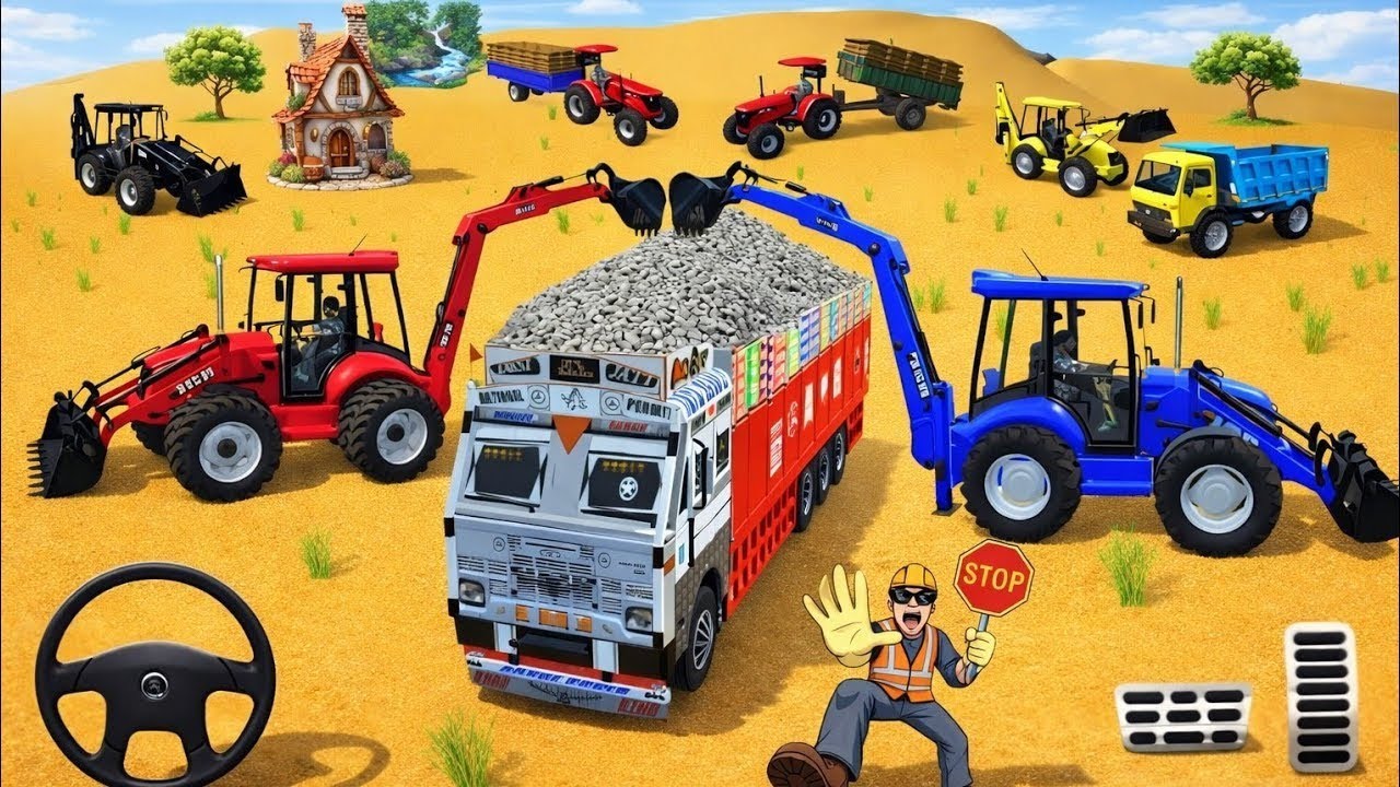 DRIVE JCB  // UNLOADED BORI LOADED ON PANJABI TRUCK  //  DUMPER TRUCK  IN 3D GAME 