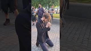 Brave Christian man gets on his nees in front of palistian protesters prays they find Jesus #Jesus