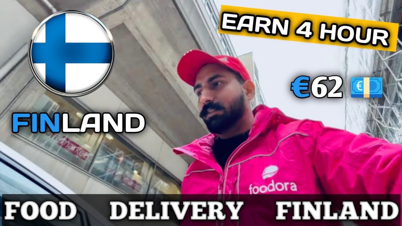 FOOD DELIVERY JOB in FINLAND ll EARNING FOUR HOUR WORKING SNOWFALL 4k