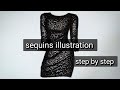 How To Draw Sequins Dress Rendering | Fashion Illustration| Sequins Fabric Rendering #fashion