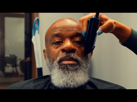 Master Barber Trims Grey Beard Split Ends with Beard Softer Treatment