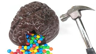 How to Make Chocolate Brain Filled with M&M's Candy Fun ! Satisfying Video