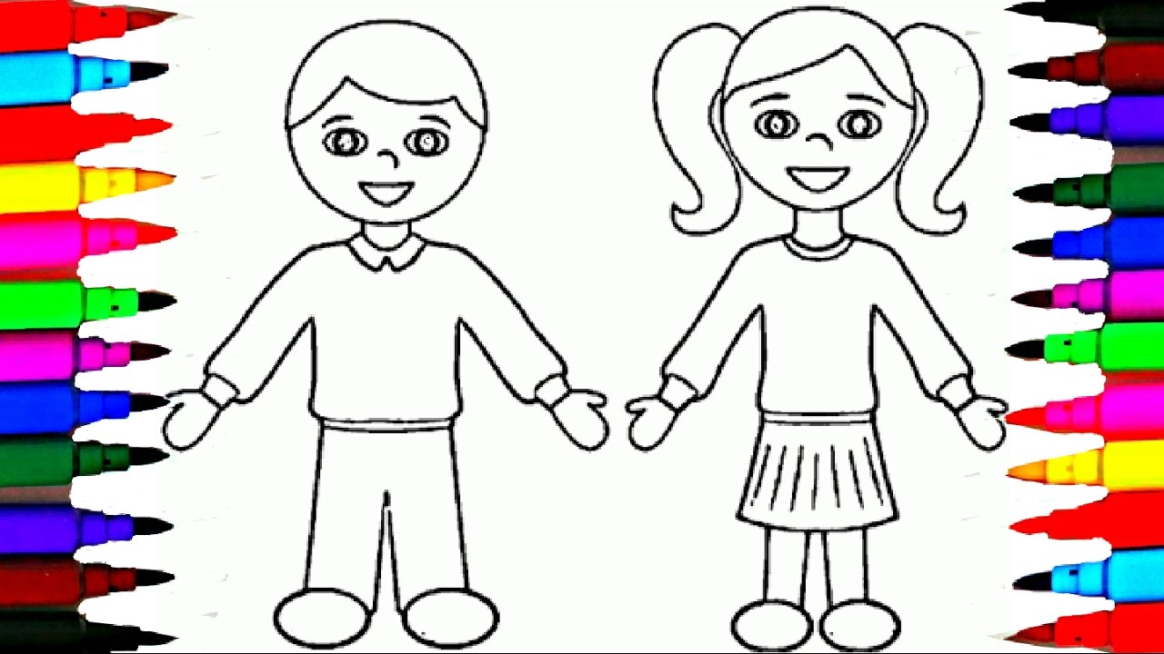 School Girl and Boy Coloring Pages l Kids Drawing Coloring