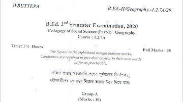 wbuttepa B.Ed. 2nd sem question|course 1.2.7A geography 2020 | pedagogy of social science teaching