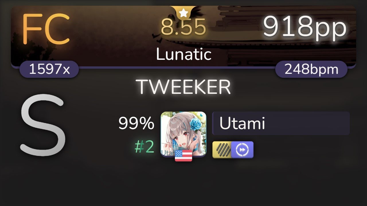 Utami | Amane - TWEEKER [Lunatic] +HDDT 99% {#2 918pp FC} - osu! - YouTube