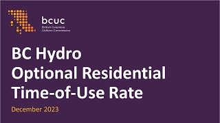 BC Hydro Optional Residential Time-of-Use Rate