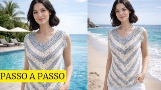BLUSA MOSAICO EM CROCHÊ CANCÚN 2.0 / TAM- P,M 3 G / PASSO A PASSO | @CrochetariaOficial 