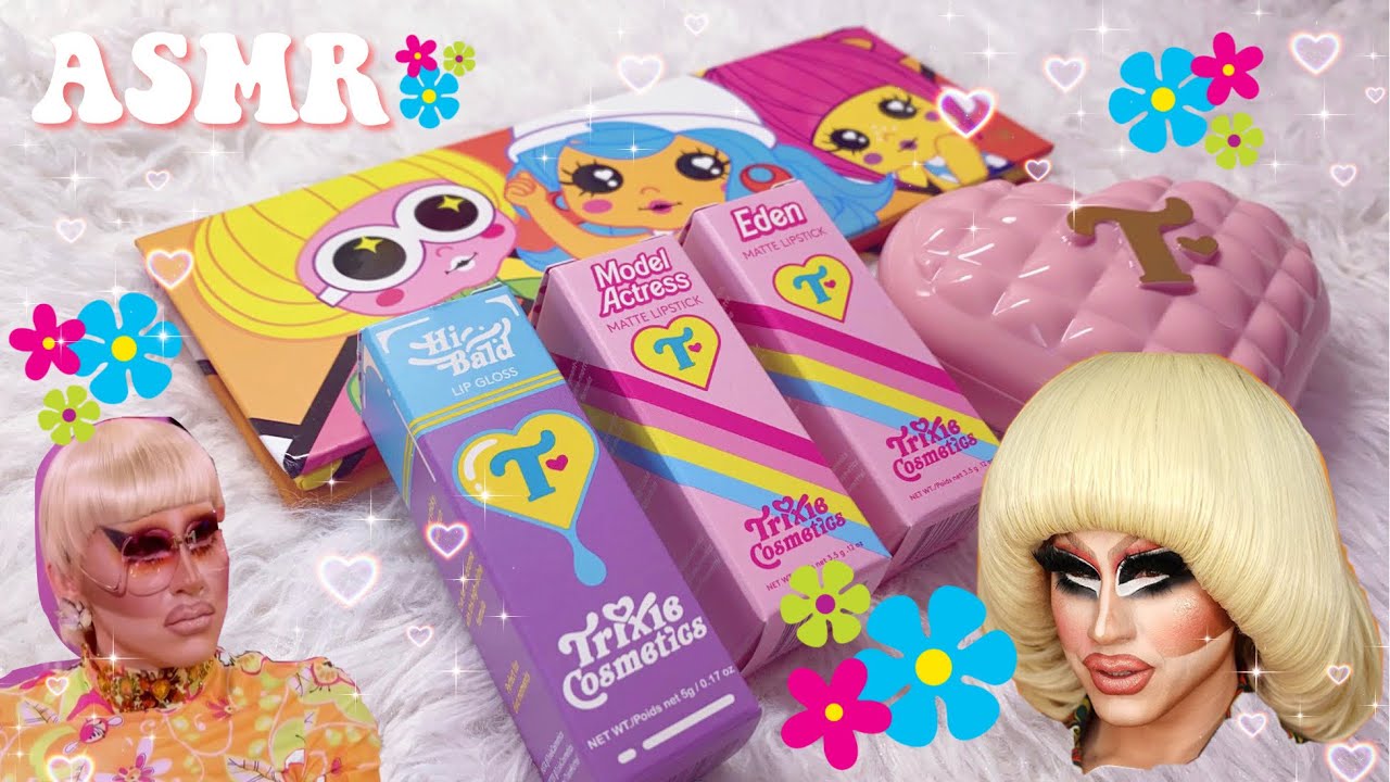 ASMR TRIXIE COSMETICS 🎀 makeup haul/unboxing + swatches -whisper, tapping