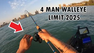 SUPER EASY JIGGING WALLEYE 4 MAN LIMIT !!! - DETROIT RIVER FISHING