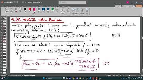 Reinforcement Learning - Les 15-3 - REINFORCE with Baseline Value Function