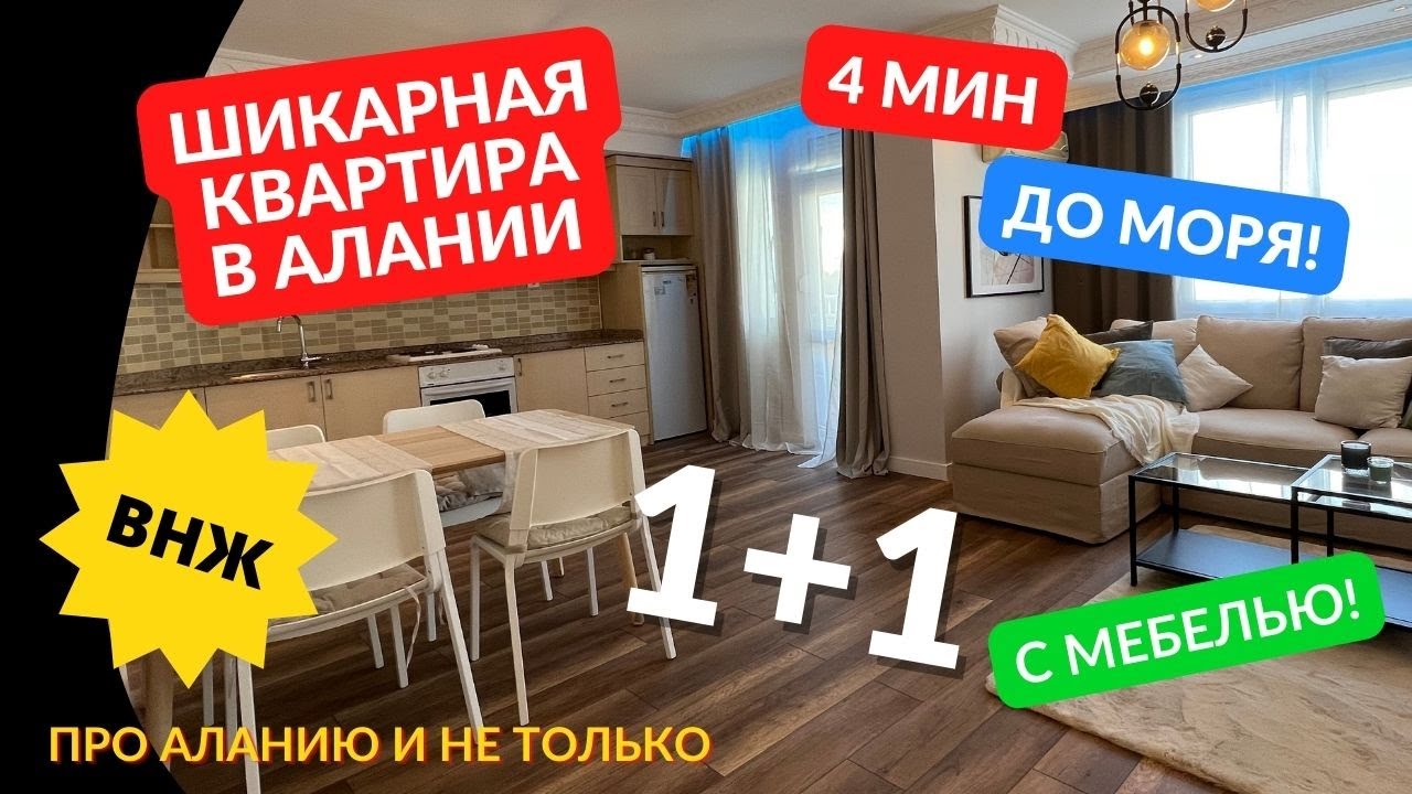 Купить квартиру с мебелью под ключ 1+1 в Алании - 4 мин от моря! С ВНЖ ...