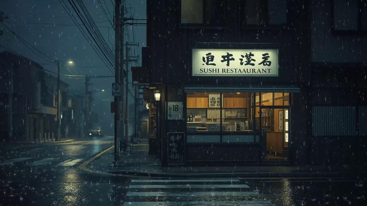 RAINING IN JAPAN 🌧️ Cozy Sushi Bar Night Lofi | Japanese Rain Sounds & Warm Vibes