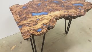 Epoxy coffee table You will need: A timber burl I used BlackButt, Aldax clear cast 24hr epoxy resin, True blue pigment, Interference 