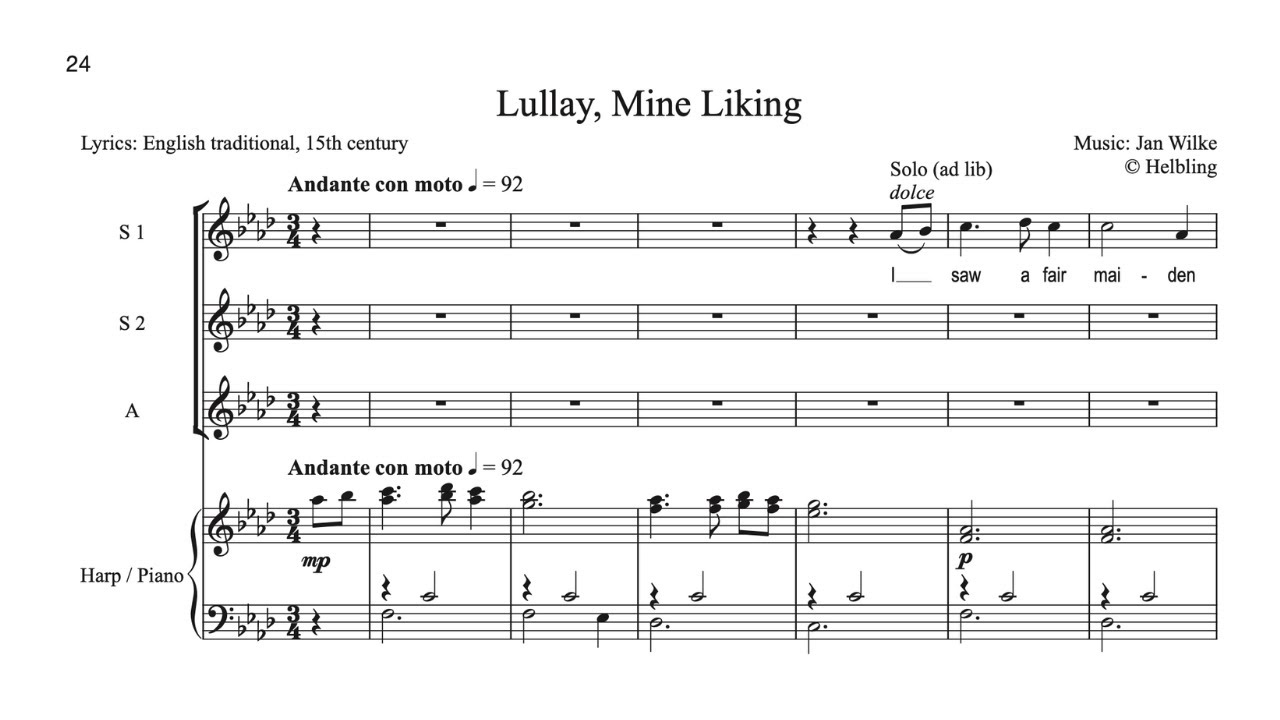Jan Wilke - Lullay, Mine Liking (Christmas Carol, SSA + harp)