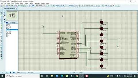 simulation of knight rider/running led circuit using pic microcontroller in proteus