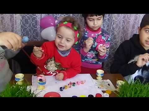 ვაფერადებთ ნახატებიან კვერცხებს.яйца с рисунком