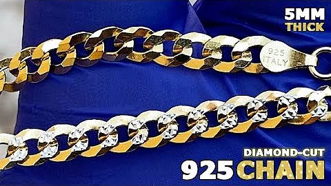 14K Gold Plated Over 925 Italy Silver 2-Tone Diamond Cut Cuban Curb Chain 5MM