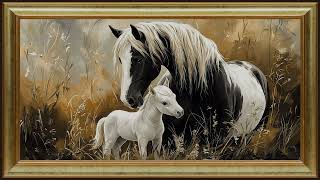 Mother and Baby Horse, Rustic Vintage Oil Painting 4K UHD | Gold Frame TV Art Screensaver screenshot 5