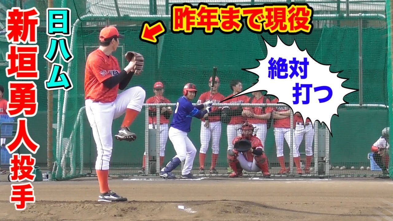昨年まで現役…日ハム新垣勇人投手！東芝野球部のグラウンドでトクサンと勝負！