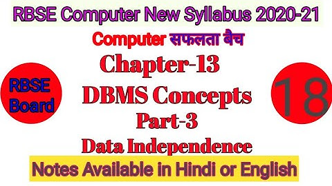 Chapter-13 DBMS Concepts||Data Independence in DBMS||RBSE New Syllabus 2020-21||Tutorials in Hindi