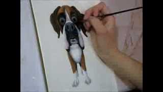 Painting a Boxer dog cartoon in acrylics