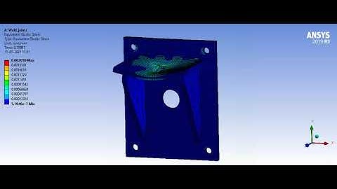 Static structural Equivalent elastic strain analysis on weld joints induced with 15000N load