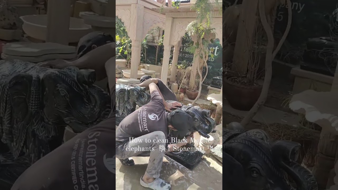 CLEANING 2.5 FEET BLACK MARBLE ELEPHANTS HAND MADE BY SKILLED MURTIKARS OF STONEMART&trade; #shorts