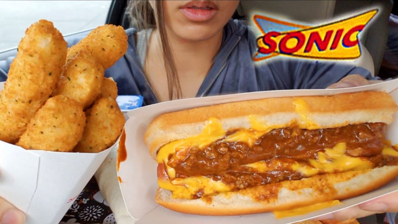 ASMR EATING SONIC FEAST CAR MUKBANG CHILI CHEESE HOT DOG ONION RING 먹방 REAL SOUND TWILIGHT SHOW