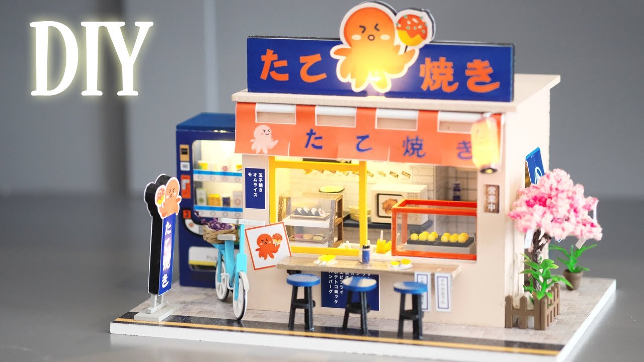 DIY Miniature Dollhouse Kit || Star Takoyaki Shop - Relaxing