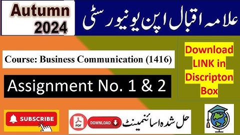 ⏩ AIOU Code 1416 Solved Assignment No.1 & 2 Autumn 2024 | Subject: Business Communication | BACHELOR