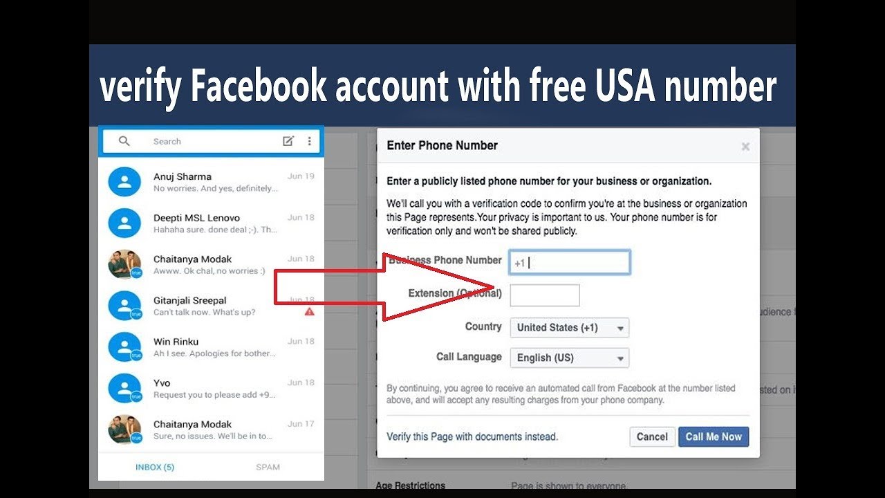Verify facebook account with USA free Phone Number - YouTube