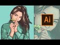 the process of cartoon girl portrait. ( Illustrator 2019 ) ( Speed art )