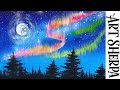 EASY NORTHERN LIGHTS  Beginners Learn to paint Acrylic Tutorial Step by Step