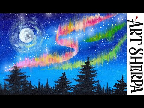 EASY NORTHERN LIGHTS  Beginners Learn to paint Acrylic Tutorial Step by Step