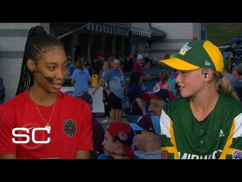 LLWS star Mo'ne Davis cheering on Ella Bruning, Abilene, Texas team