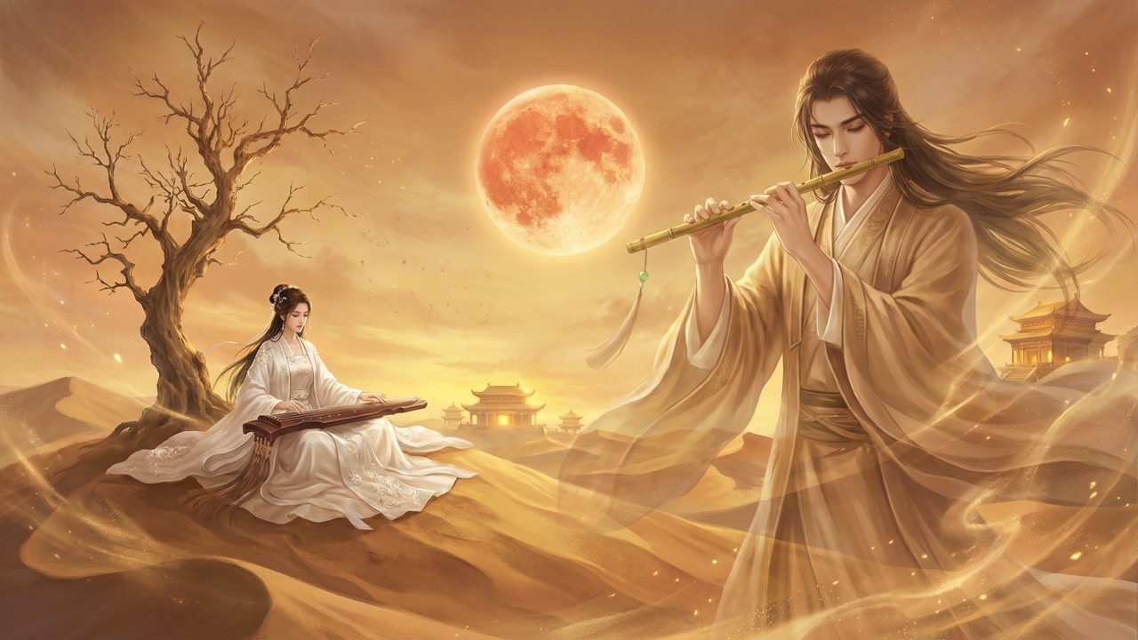 Chinese Zen Music: Bamboo Flute & Guzheng | Deep Sleep, Desert Healing ...