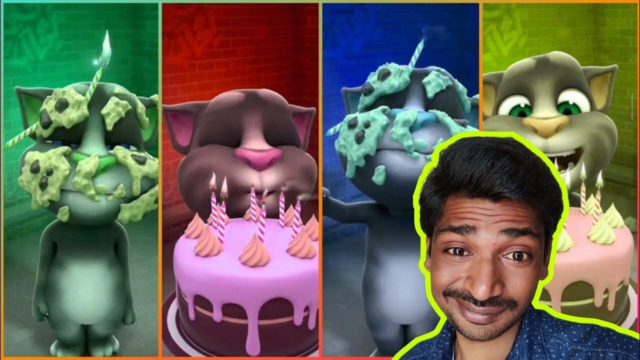 talking tom cat four colors birthday celebration🎉🎊 & fun🤣viralvideo mytalkingtom comedy 