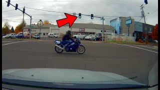 Motorcyclist Runs Red Light Near Miss