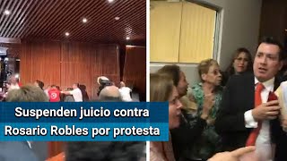 Suspenden juicio político contra Rosario Robles por protesta de trabajadores de San Lázaro